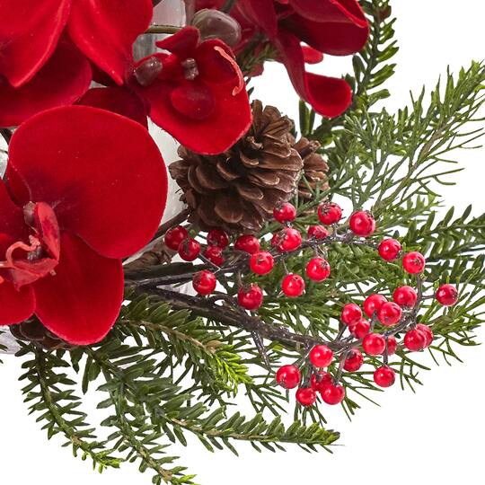 6" Red Orchid, Berry & Pine Holiday Candelabrum